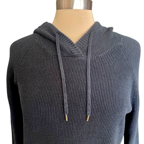 Lauren Ralph Lauren Black Waffle Weave Knit Hoodie Size MEDIUM Athleisure Fall - Picture 2 of 9